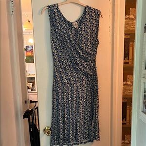 ZOZO Sleeveless Navy Floral Midi Dress with Ruched Waist - Women